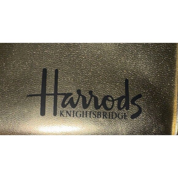 Harrods of London Gold Logo Make Up Bag Cosmetic Pouch Zip Purse 9x5x2.5 VGUC - Picture 2 of 7